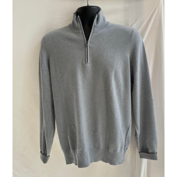 Brunello Cucinelli 100% Cashmere Sweater 1/2 Zip Sweater -Gray-S-$1145 Retail - Picture 1 of 13